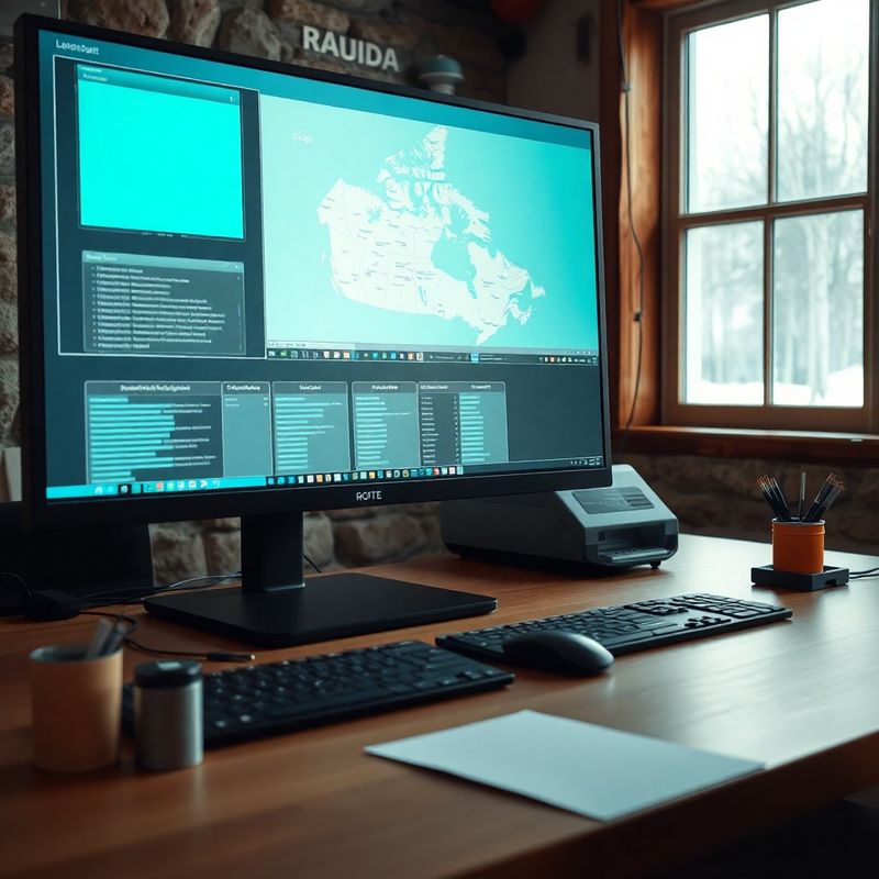 Route planning workstation showing a highlighted map of Canada