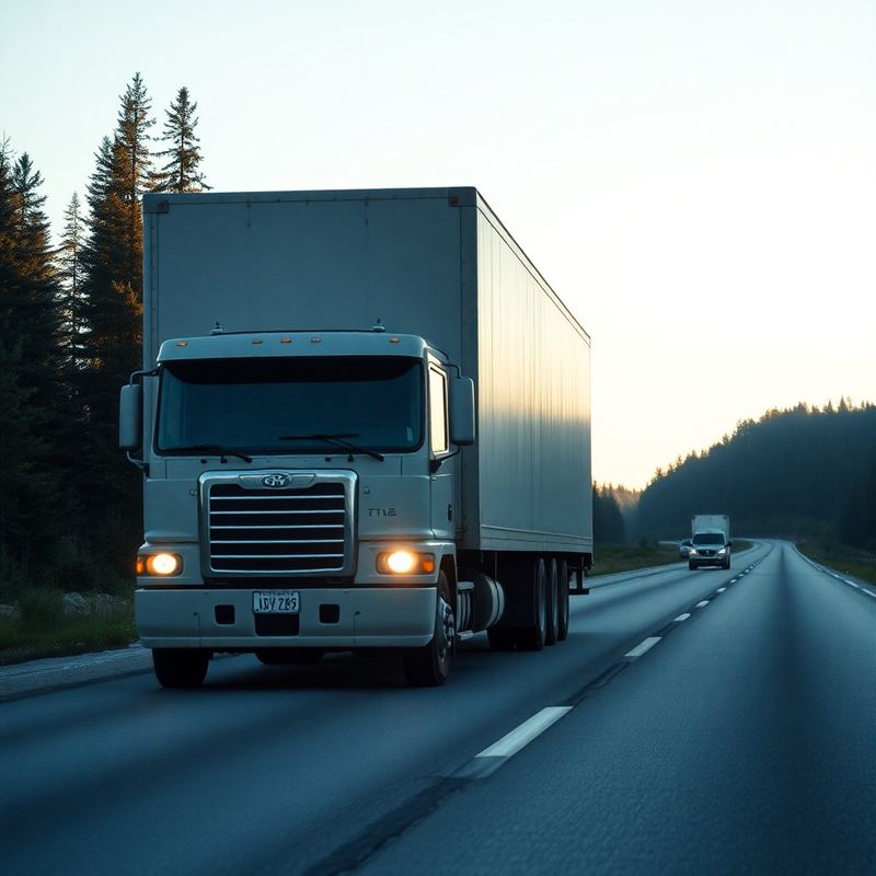 Highway freight truck on a Canadian highway at morning
