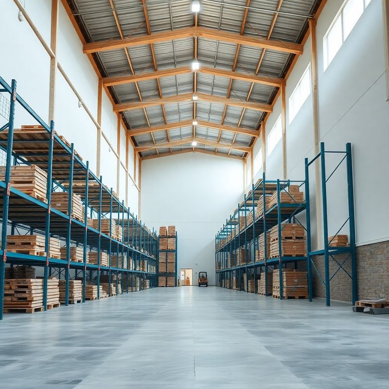 Interior of a modern warehouse with organised pallet racking